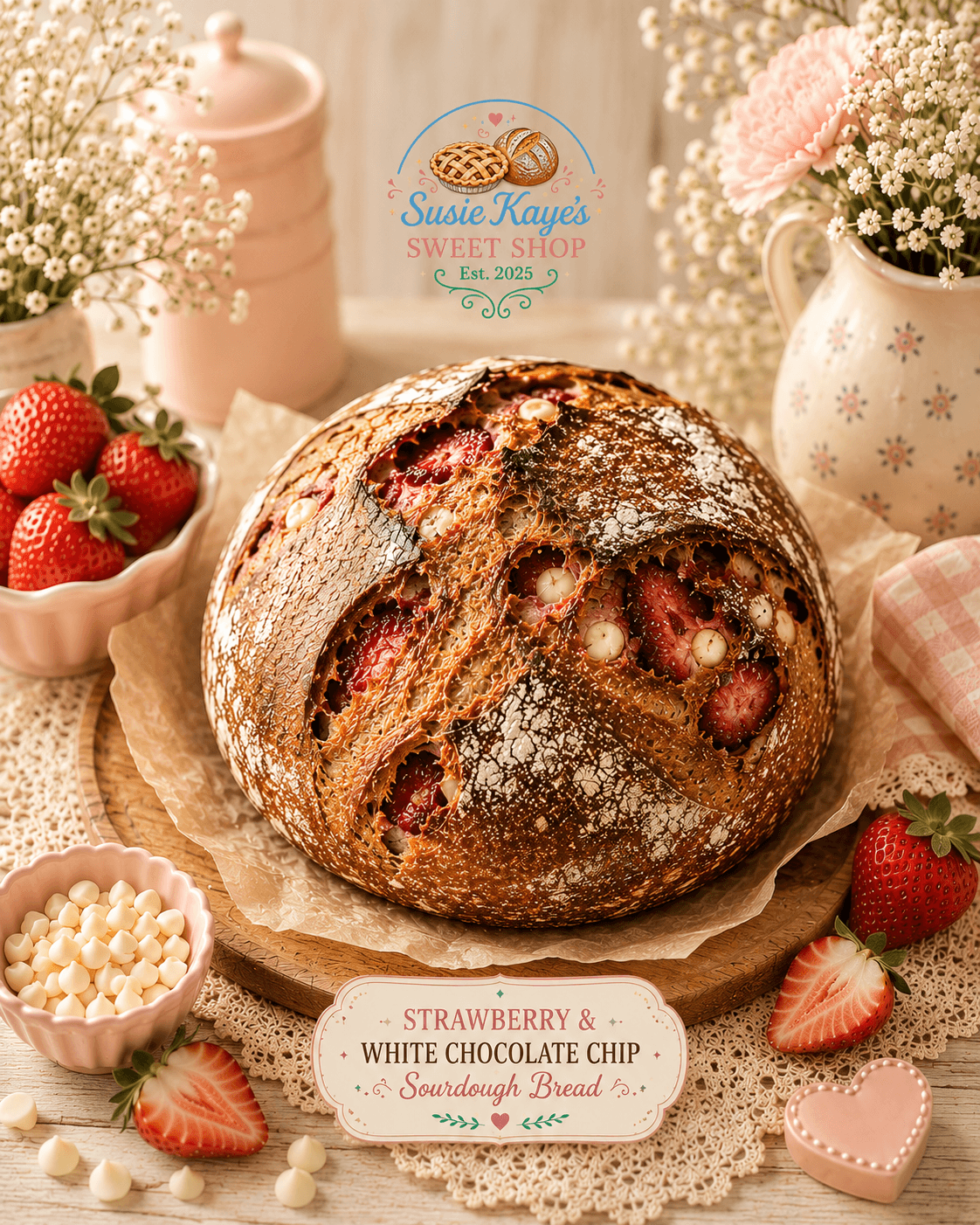 Strawberry & White Chocolate Chip Sourdough Bread